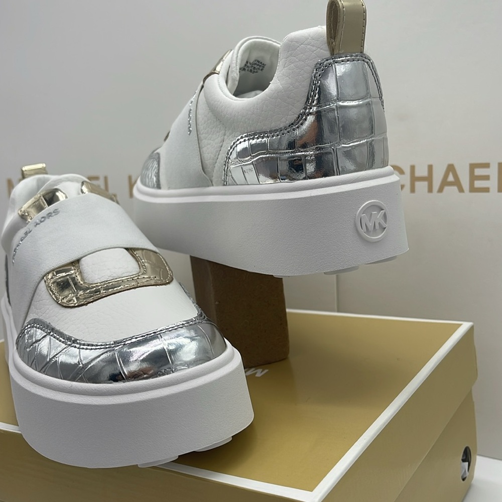 MICHAEL KORS Romey Mixed Media Slip-On Faux Tambled Platform Sneaker
Silver
New - Picture 9 of 16
